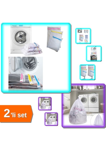 3 Adet Renkli Fermuarlı Pratik Çamaşır Yıkama Filesi + Çamaşır Yıkama Filesi - 2li Set