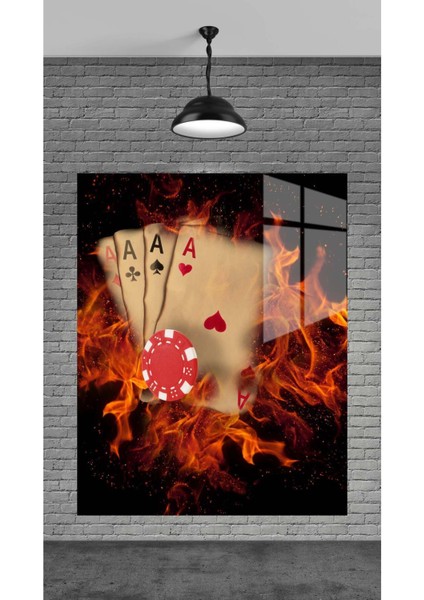 Yanan As Kartları Temperli Cam Üzerine Tablo Sevgilinize Yılbaşı