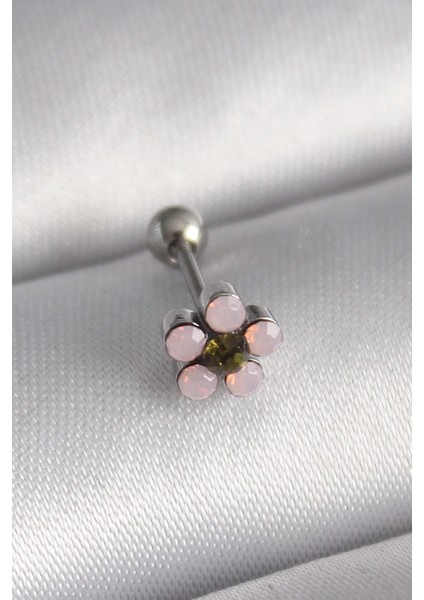 Bfs 316L Çelik Gümüş Renk Zirkon Taşlı Çiçek Tragus Piercing