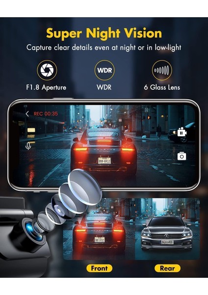 RV-D600P Dash Cam Ön ve Arka Kamera – 64 GB Sd Kart, 5 Ghz Wifi ve Uygulama Kontrolü, Gece Görüşü fiyatları