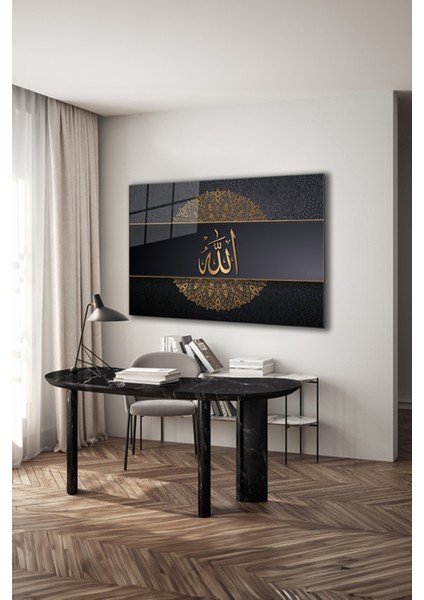 Allah Lafzı Kaligrafi Yatay Islami Cam Tablo modelleri