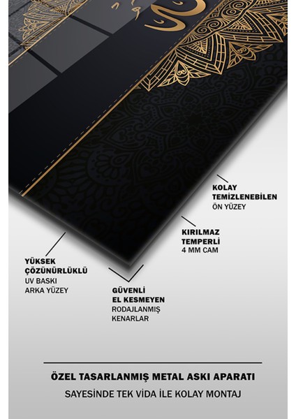 Allah Lafzı Kaligrafi Yatay Islami Cam Tablo fırsatları