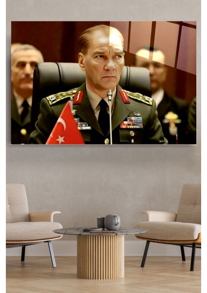 Atatürk Portresi - Yapay Zeka Tasarımlı Cam Tablo, Dekoratif Cam Tablo