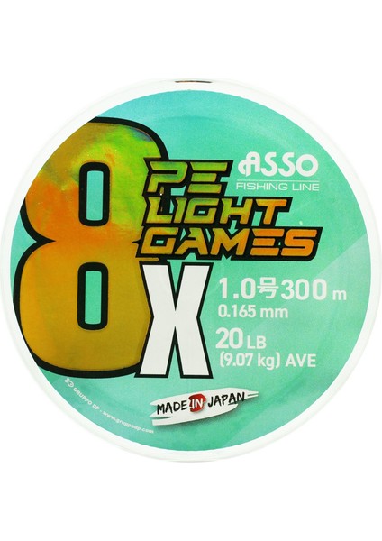 8x Light Games Pe 8 Örgü Spin Ip Misina 300MT Multicolor
