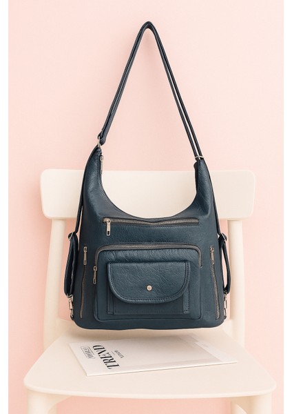 Yeni Kapaklı Model Kaliteli Yumuşak Deri Çok Bölmeli Büyük Boy Sırt ve Omuz Çantası