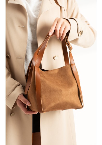 *** Süet Taba Kadın El ve Omuz Çantası