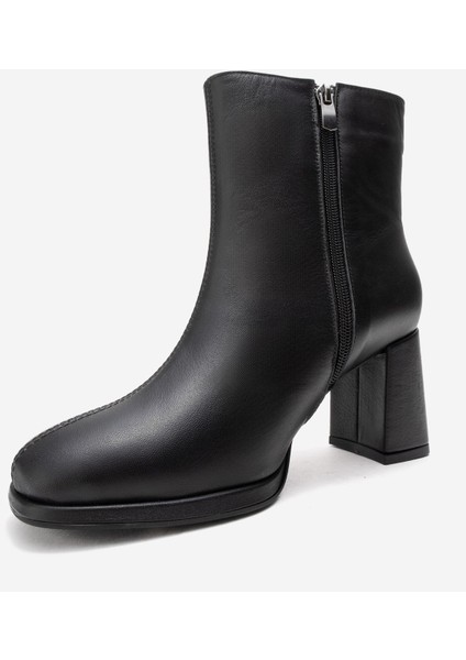 Napolı Siyah Cilt Hakiki Deri Kadın Kalın Topuklu Bot fırsatları