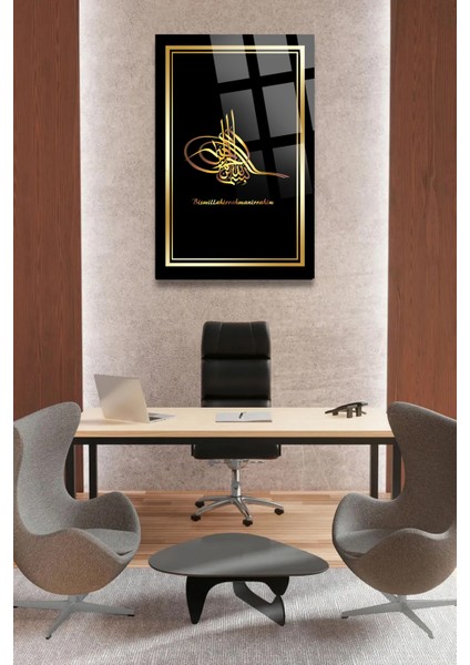 Gold Osmanlı Tuğrası Osmanlı Padişah Tablo Lüks Kırılmaz Cam Tablo Ev Ofis Iş Yeri Hediryesi fırsatları