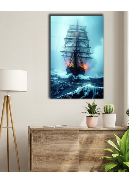 Fırtına Gözünde Korsan Gemisi Cam Tablo indirimleri