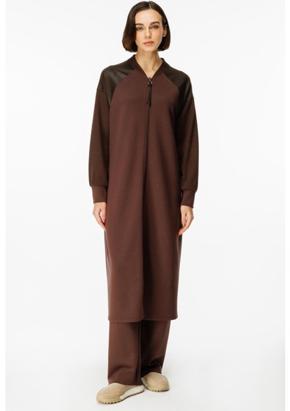 Mix Garni Detaylı Örme Kap Ferace-Kahve