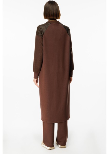 Mix Garni Detaylı Örme Kap Ferace-Kahve