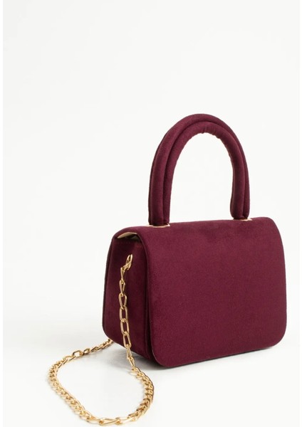 *** Kadın Şık Ufak Bordo Süet El ve Omuz Çantası