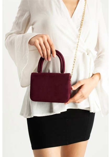 *** Kadın Şık Ufak Bordo Süet El ve Omuz Çantası fiyatları