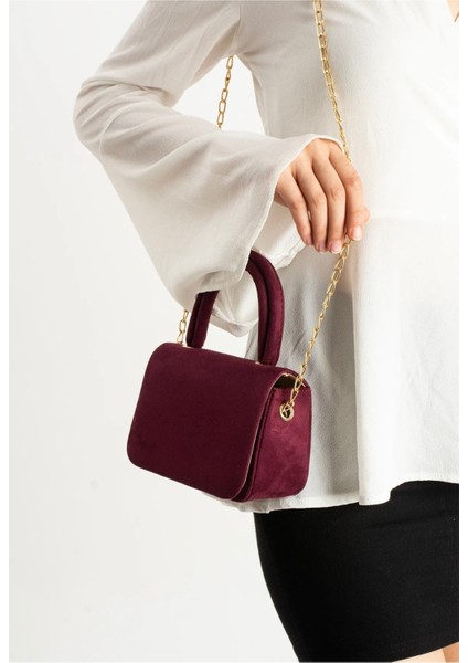 *** Kadın Şık Ufak Bordo Süet El ve Omuz Çantası modelleri