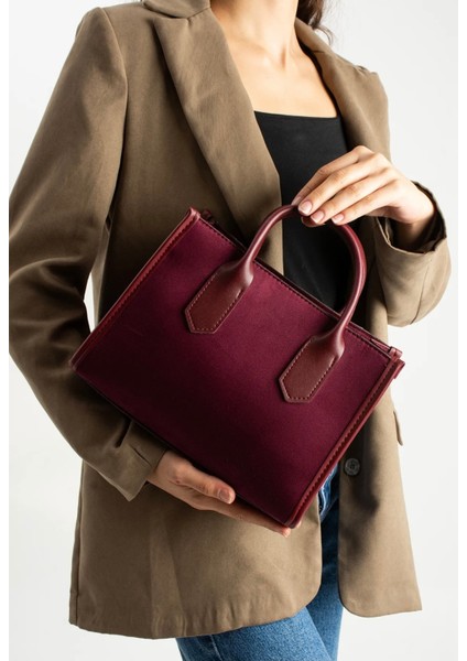*** Kadın Bordo Süet El ve Omuz Çantası