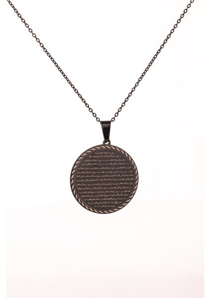Siyah Vakıa Suresi Yazılı Çelik Kolye Kararmaz Paslanmaz Zincirli Unisex Kolye