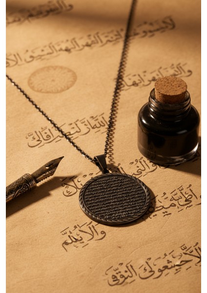Siyah Vakıa Suresi Yazılı Çelik Kolye Kararmaz Paslanmaz Zincirli Unisex Kolye fiyatları