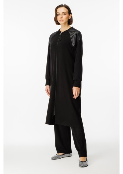 Mix Garni Detaylı Örme Kap Ferace-Siyah