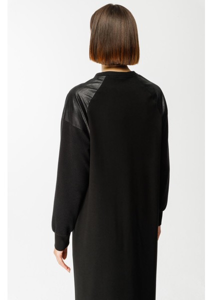 Mix Garni Detaylı Örme Kap Ferace-Siyah