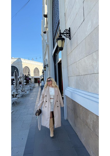 Ekru Fermuar Detaylı Etek Kazak Takım