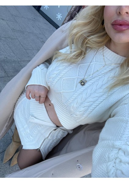 Ekru Fermuar Detaylı Etek Kazak Takım indirimleri