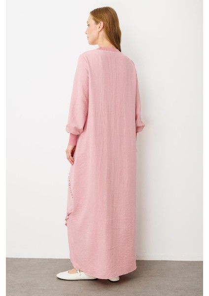 Yumuşak Dokusu ve Zarif Detaylarıyla Ipekçe Doku Ribanalı Özel Elbise-Pudra fırsatları