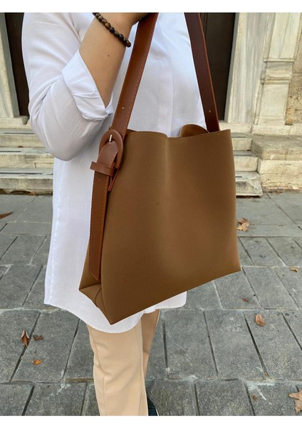 Taba Süet Toka Detaylı Taba Büyük Boy Kadın Shopper Omuz Çantası fiyatları