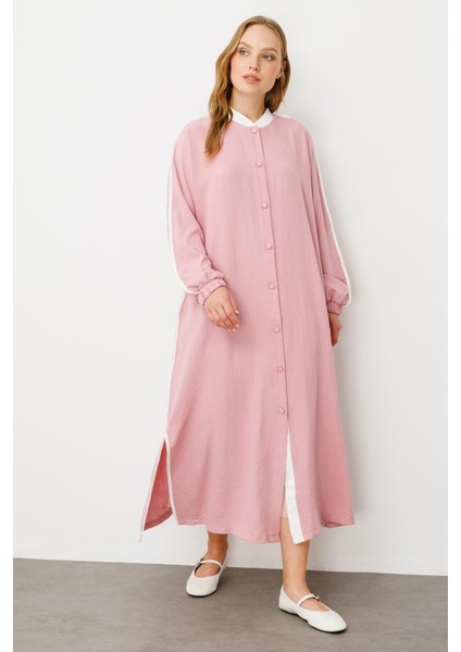 Ss Kontrast Biye Detaylı Ribana Yaka Spor Ipekçe Doku Kap/ Ferace-Pudra