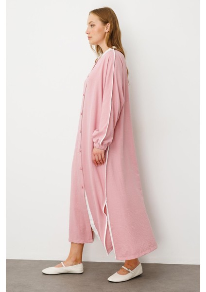 Ss Kontrast Biye Detaylı Ribana Yaka Spor Ipekçe Doku Kap/ Ferace-Pudra modelleri