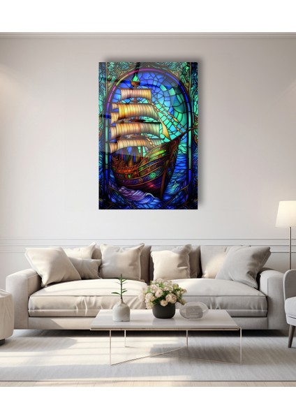 Vitray Korsan Gemisi Cam Tablo