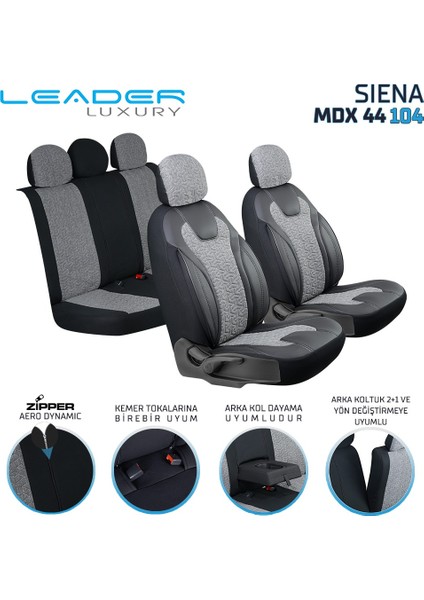 Volvo XC70 Deri Detaylı Oto Koltuk Kılıfı Ön Arka Set Siyah Füme Siena Seri Scr modelleri