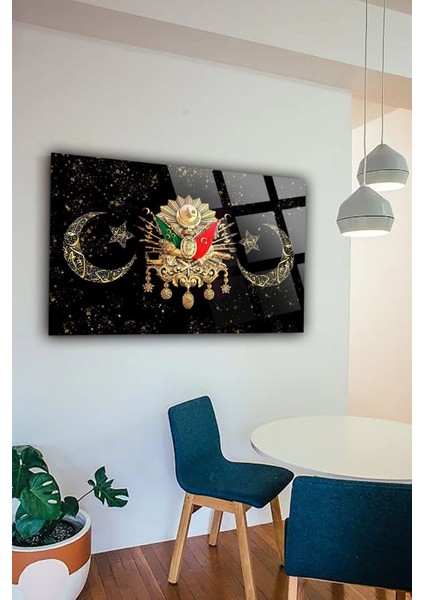 Gold Detay Osmanlı Tuğrası 4mm Kırılmaz Temperli Yüksek Çözünürlüklü Cam Tablo fiyatları