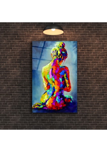 Rengarenk Kadın Nü Sanatı Cam Tablo