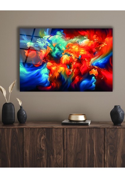 Rengarenk Dünya Haritası Cam Tablo fırsatları