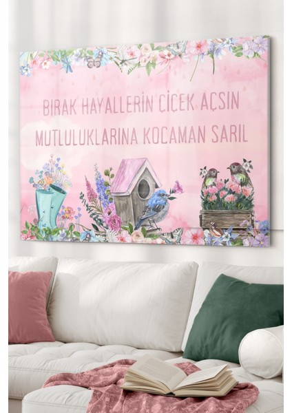 Motto Söz Mutluluk Hayaller | Kelimeler Temalı Cam Tablo | 50X70 cm