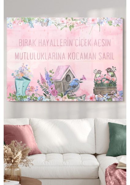 Motto Söz Mutluluk Hayaller | Kelimeler Temalı Cam Tablo | 50X70 cm fiyatları