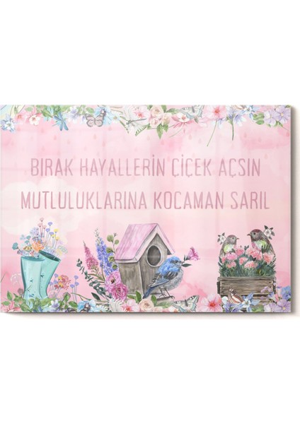 Motto Söz Mutluluk Hayaller | Kelimeler Temalı Cam Tablo | 50X70 cm fırsatları
