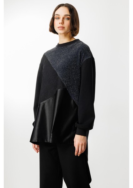 Simli ve Saten Kumaş Garnili Ceket Kap-Siyah