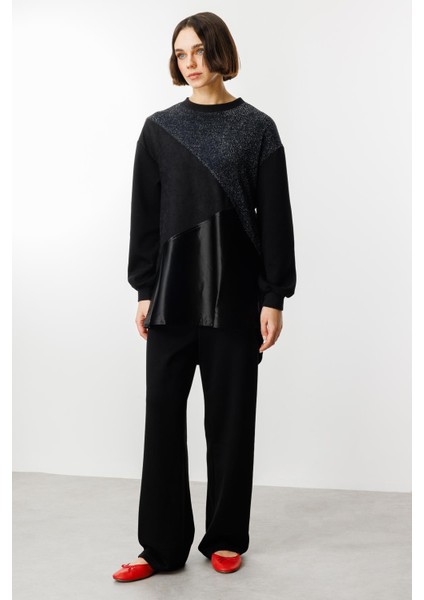 Simli ve Saten Kumaş Garnili Ceket Kap-Siyah