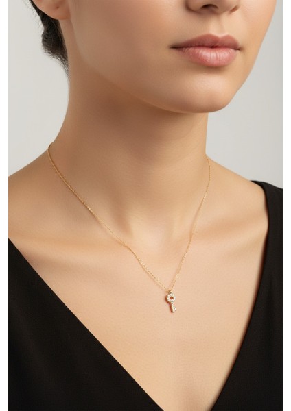 Anahtar Zirkon Taşlı 14 Ayar Altın Kolye modelleri