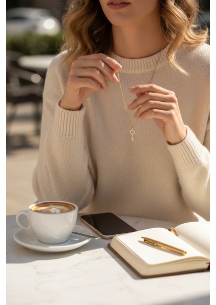 Anahtar Zirkon Taşlı 14 Ayar Altın Kolye fırsatları