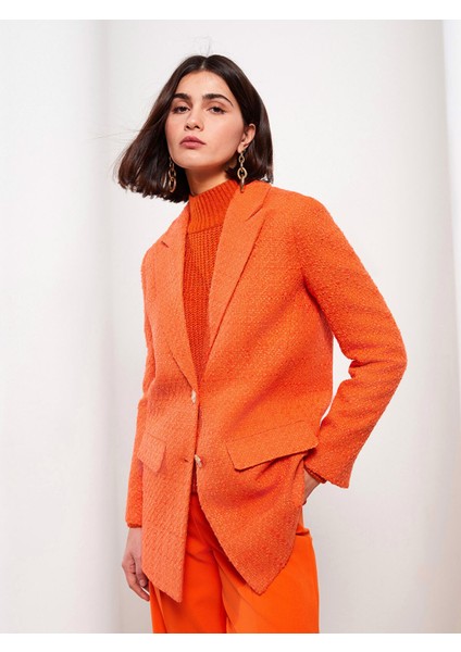 Yeni Sezon Kendinden Desenli Uzun Kollu Kadın Ceket