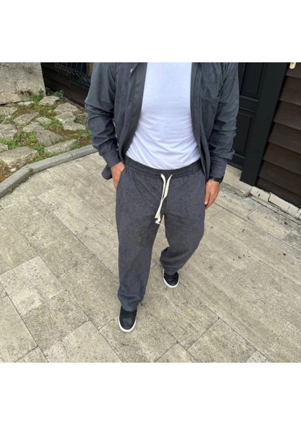 Erkek Fitilli Kadife Cepli Buggy Pantolon Oversize Rahat Kalıp - Füme fırsatları