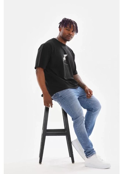 Unisex Baskılı Oversize T-Shirt - Siyah fırsatları