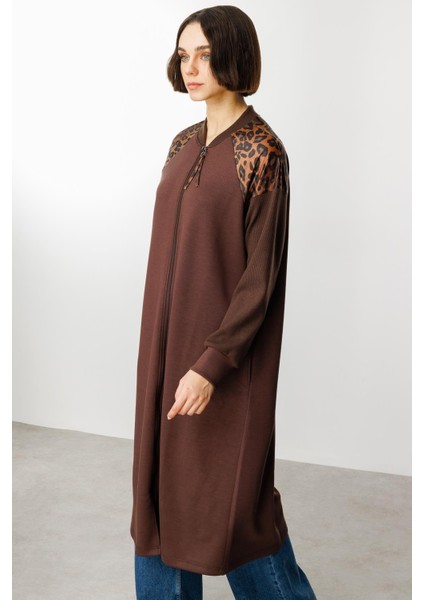 Leopar Omuz Detaylı Örme Zamansız Kap Ferace-Kahve modelleri