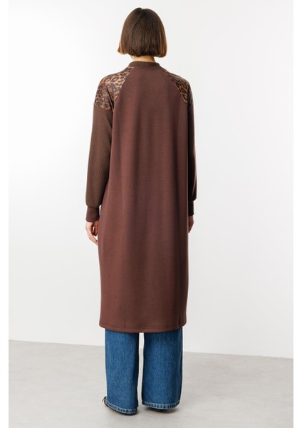 Leopar Omuz Detaylı Örme Zamansız Kap Ferace-Kahve indirimleri