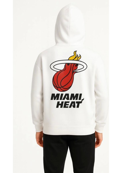 Üç Iplik Kapüşonlu Ön ve Arka Baskılı Sweatshirt Hoodie - Beyaz fırsatları