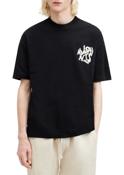 Erkek Baskılı Oversize T-Shirt - Siyah