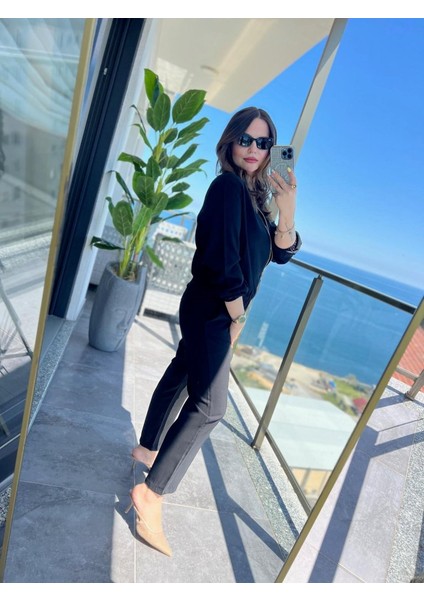 Kadın Uzun Kollu Önden Fermuarlı Modal Ceket ve Pantolon Ikili Takım modelleri