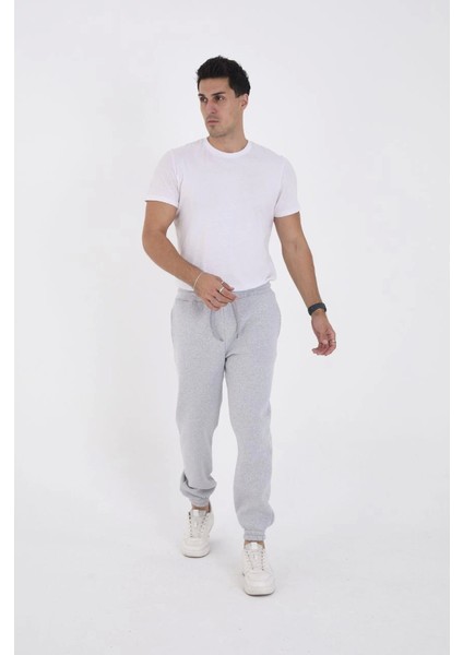 Unisex Kışlık Üç Iplik Lastikli Eşofman Pantolon - Gri